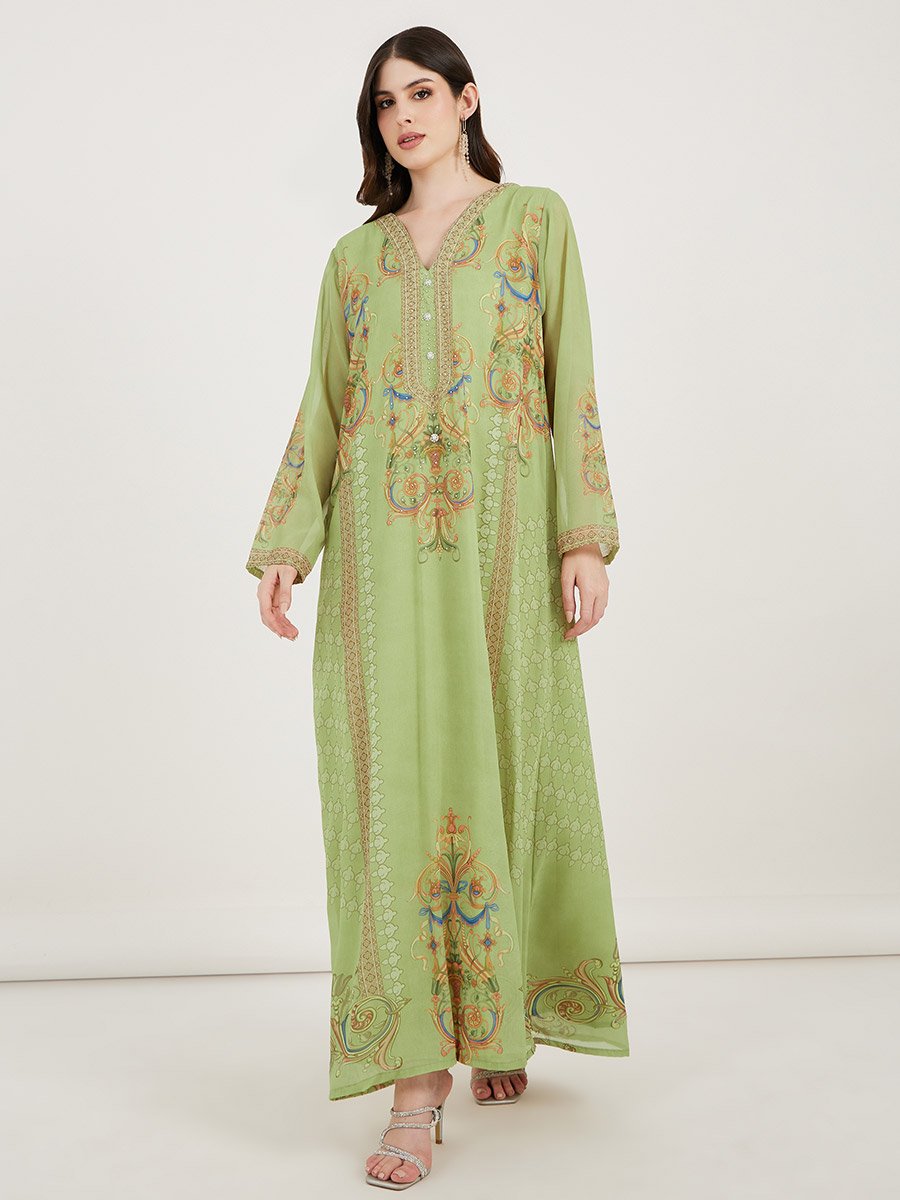 Printed Georgette Kaftan with Studded Detail