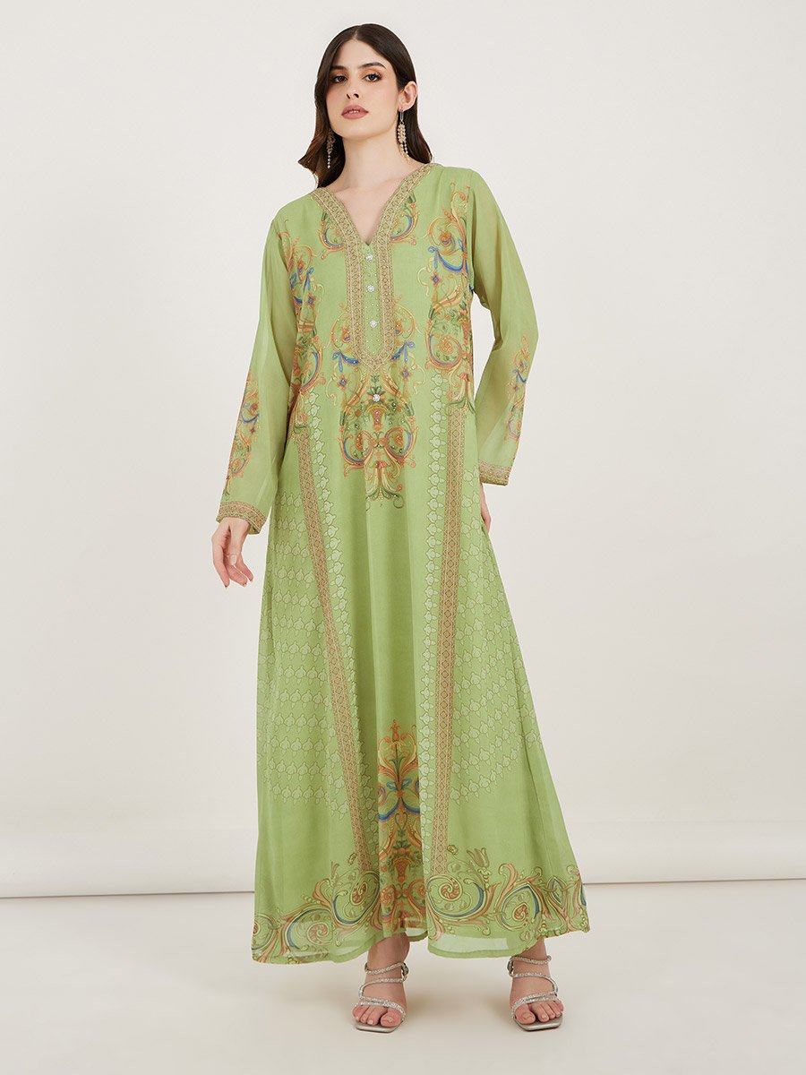 Printed Georgette Kaftan with Studded Detail