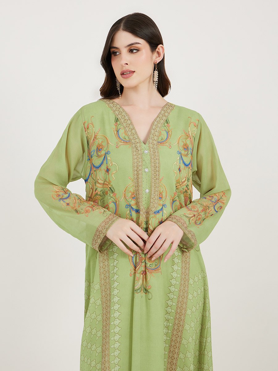 Printed Georgette Kaftan with Studded Detail
