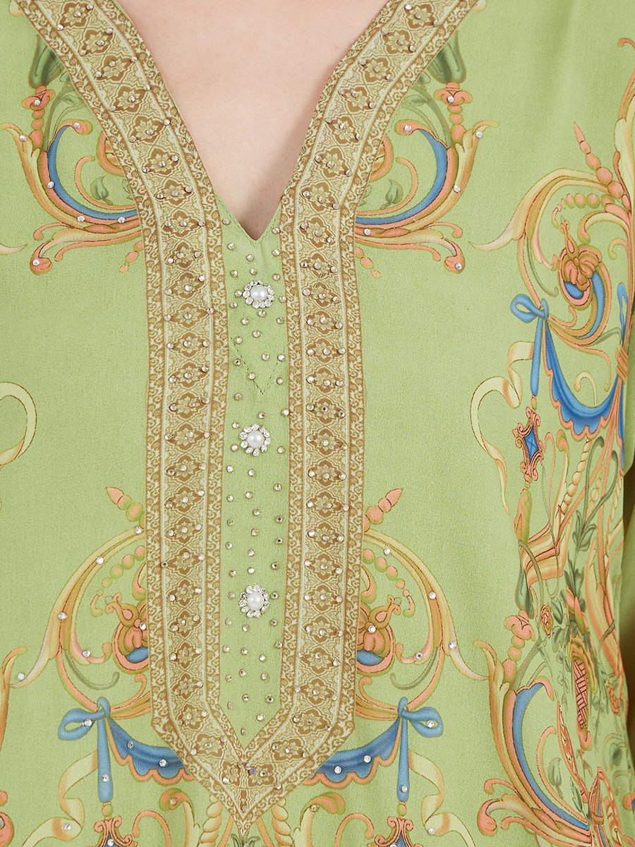 Printed Georgette Kaftan with Studded Detail