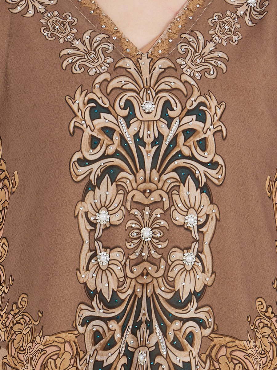 Damask Print Studded Georgette Kaftan