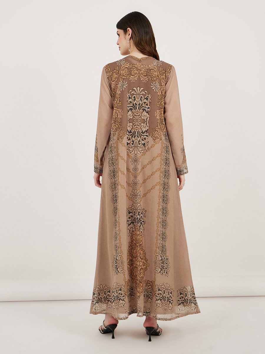 Damask Print Studded Georgette Kaftan
