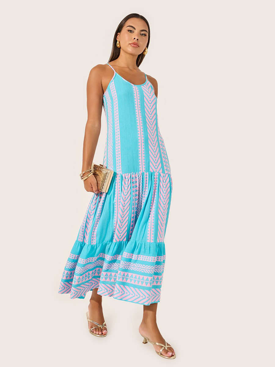 Striped Strappy Tiered Maxi Dress