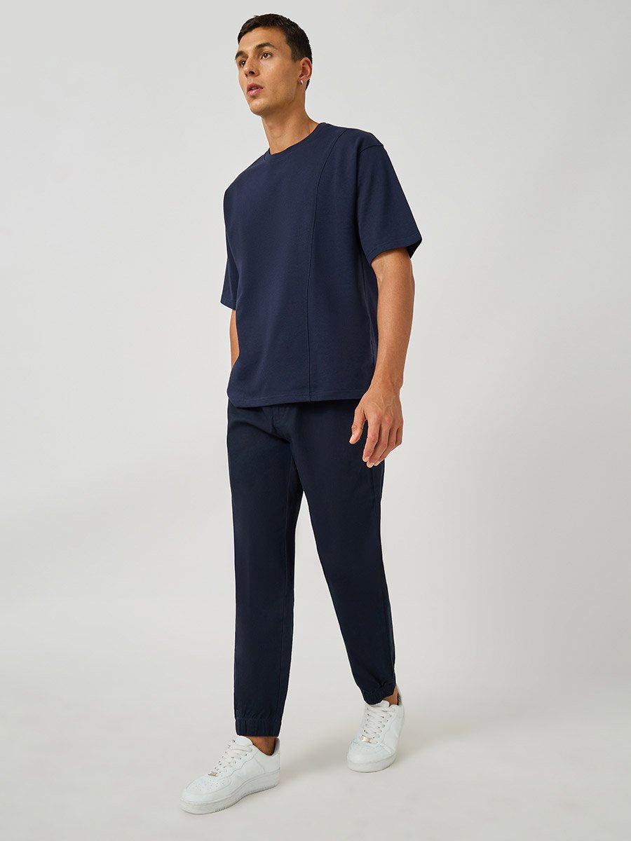 Solid Relaxed Fit Elasticated Cuffed Joggers with Drawstring