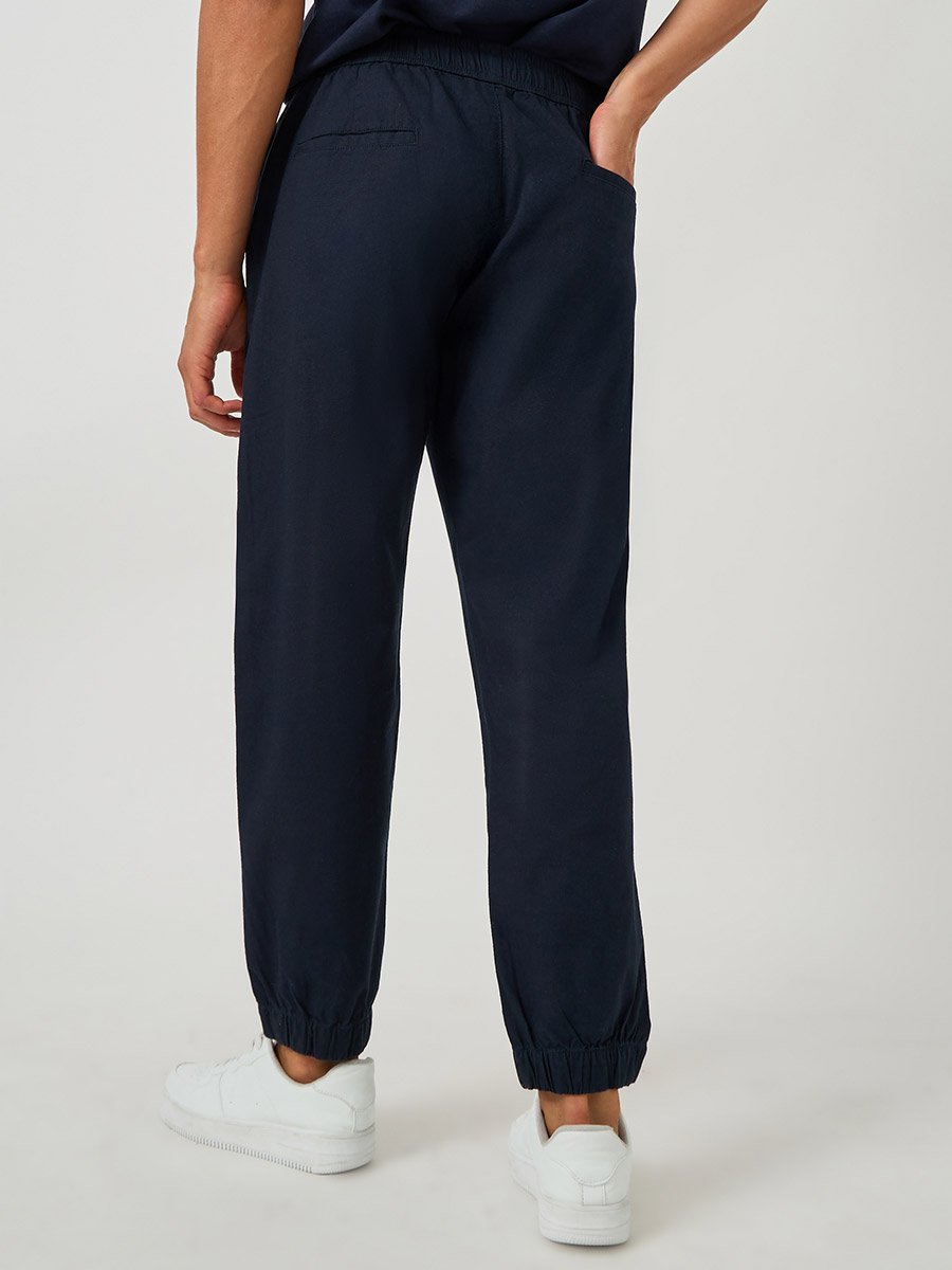 Solid Relaxed Fit Elasticated Cuffed Joggers with Drawstring