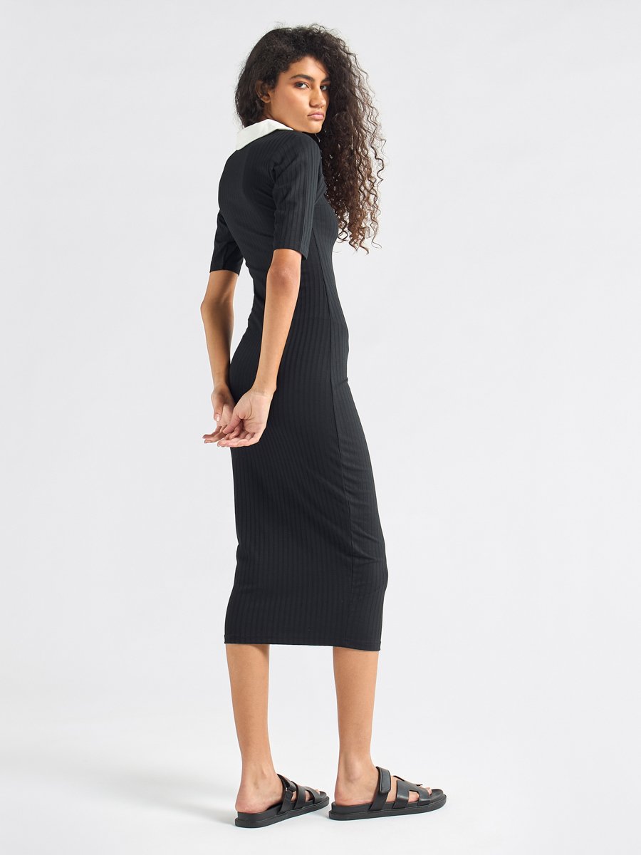 Textured Bodycon Dress with Collar and Short Sleeves For Women at Qatar |  Styli