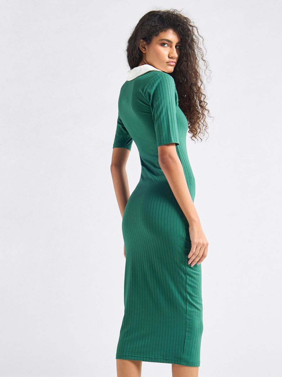 Textured Bodycon Midi Dress with Collar For Women at Saudi | Styli Textured Bodycon Midi Dress with Collar For Women at Saudi | Styli