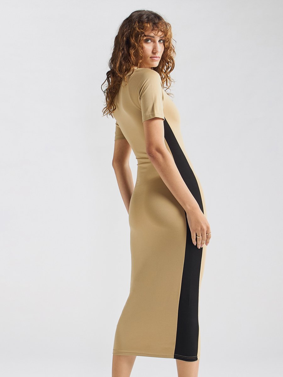 bodycon midi dress with short sleeves Shapewear Bodycon Midi Dress | Low-Back Square Neck
