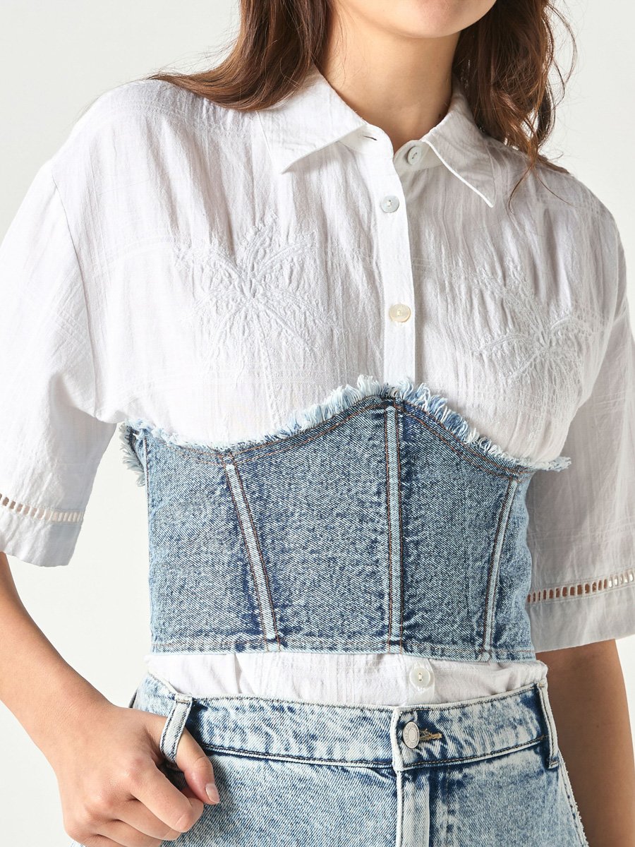 Denim Corset Belt with Button Closure For Default Category 