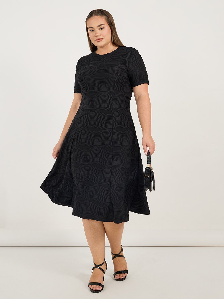 Plus Size Weave Texture A-Line Midi Dress