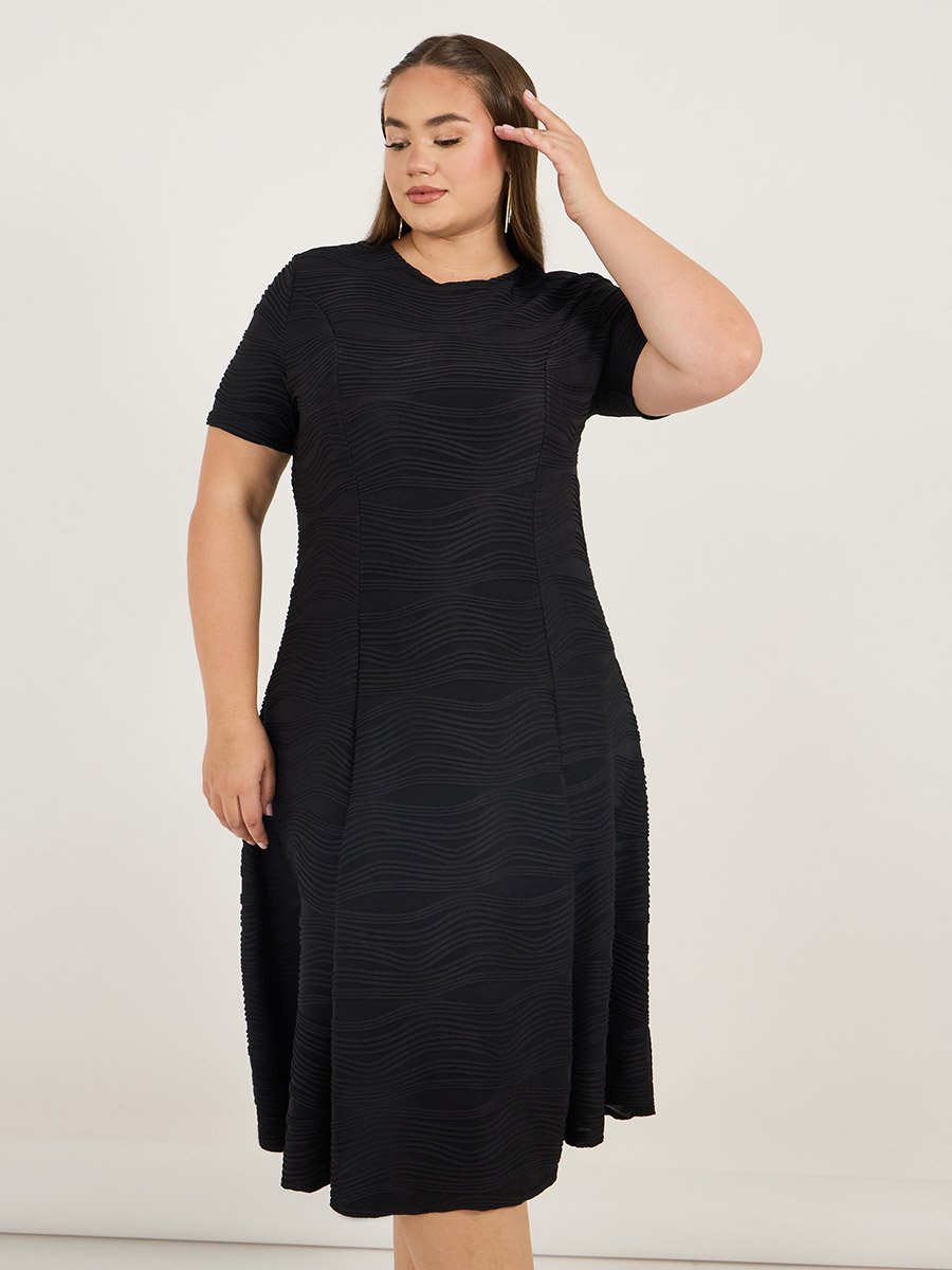 Plus Size Weave Texture A-Line Midi Dress