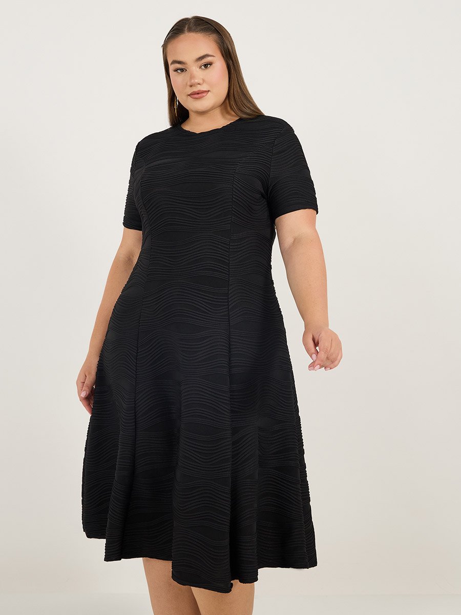 Plus Size Weave Texture A-Line Midi Dress