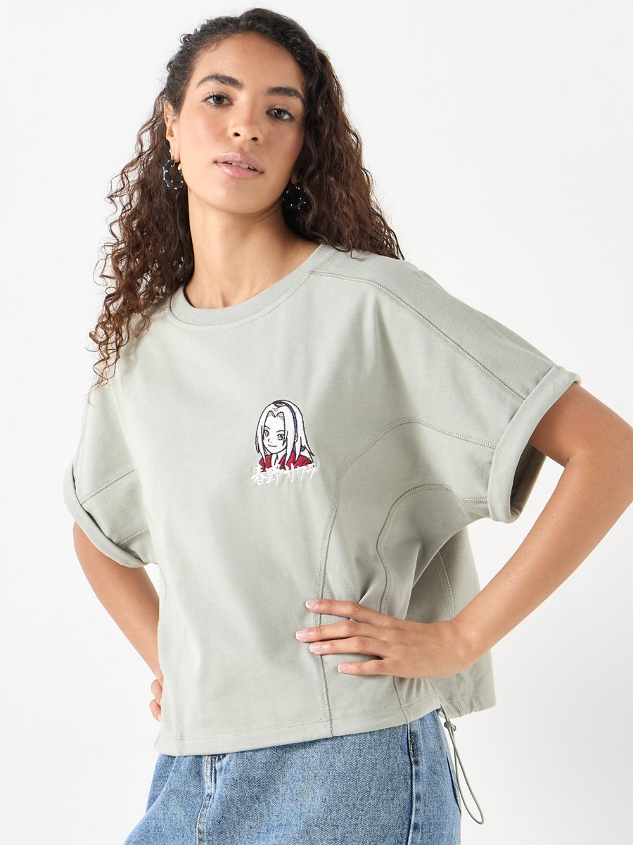 Sakura Haruno Embroidered T-Shirt with Crew Neck and Extended