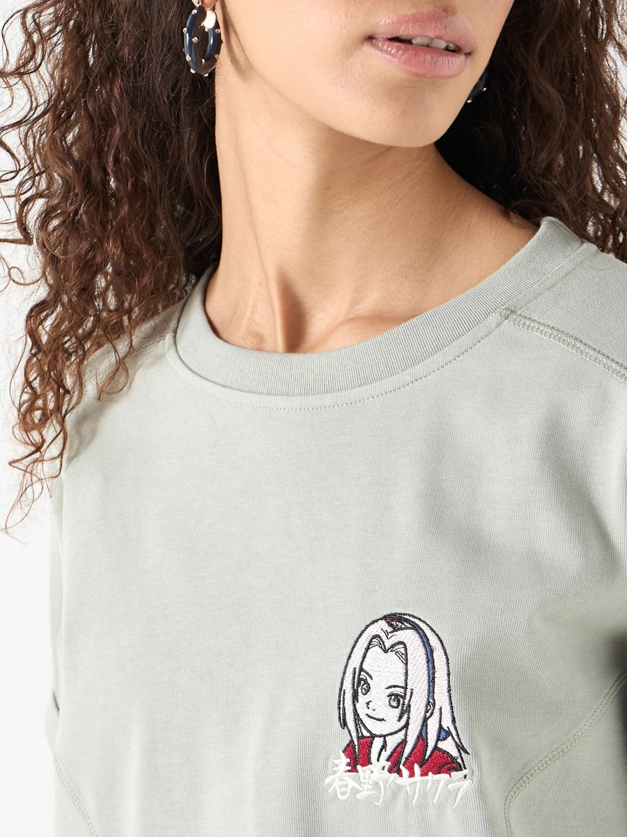 Sakura Haruno Embroidered T-Shirt with Crew Neck and Extended