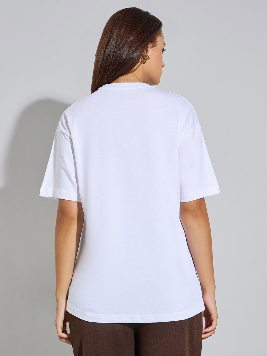 Embroidered Oversized Round Neck T-Shirt