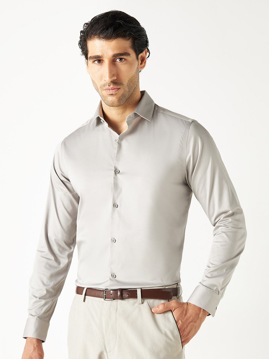 Solid Formal Shirt with Long Sleeves and Button Closure
