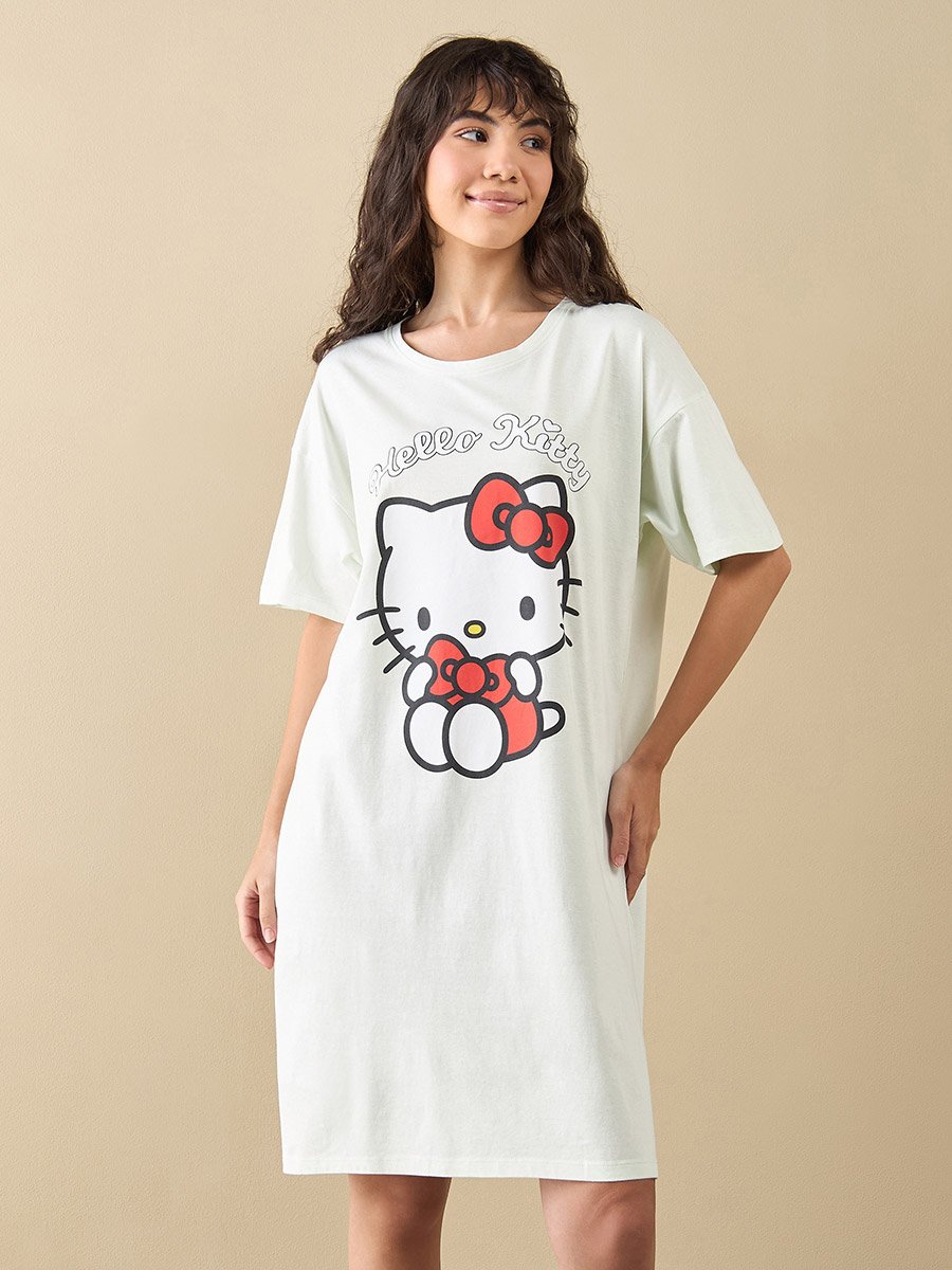 hello kitty t shirt dress Hello Kitty Punk Long-Sleeve Graphic T-Shirt Dress - Black