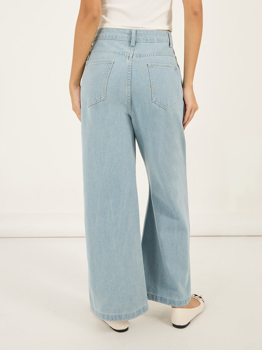 High Rise Wide Leg Knee Distress Detail Jeans