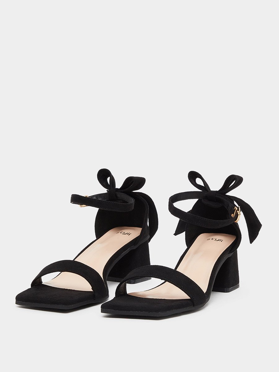 Bow Detail Block Heel Ankle Strap Sandals