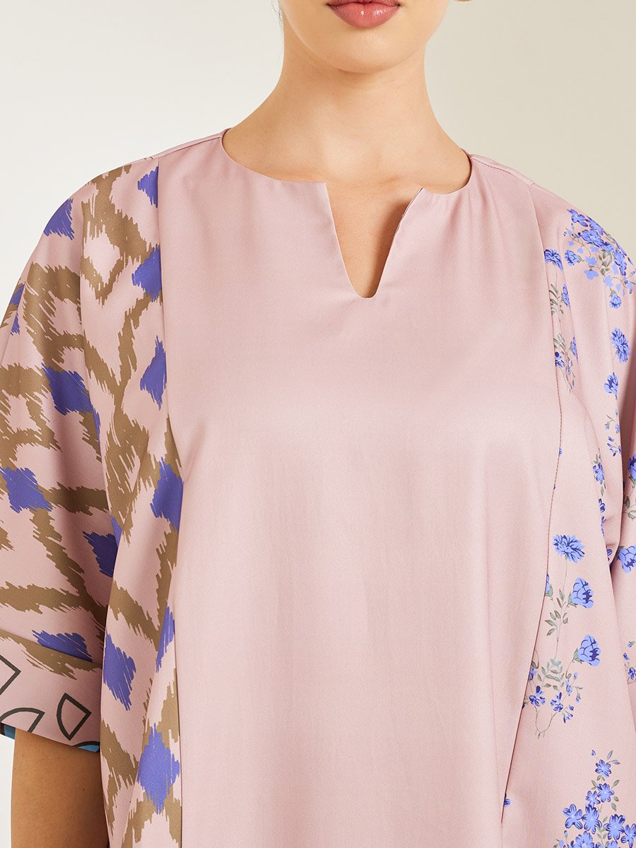 Printed Panel A-Line Notch Neck Jalabiya