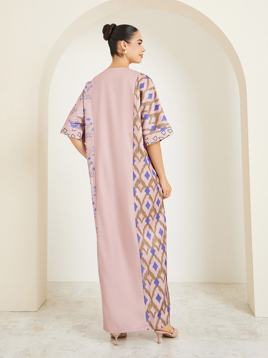 Printed Panel A-Line Notch Neck Jalabiya