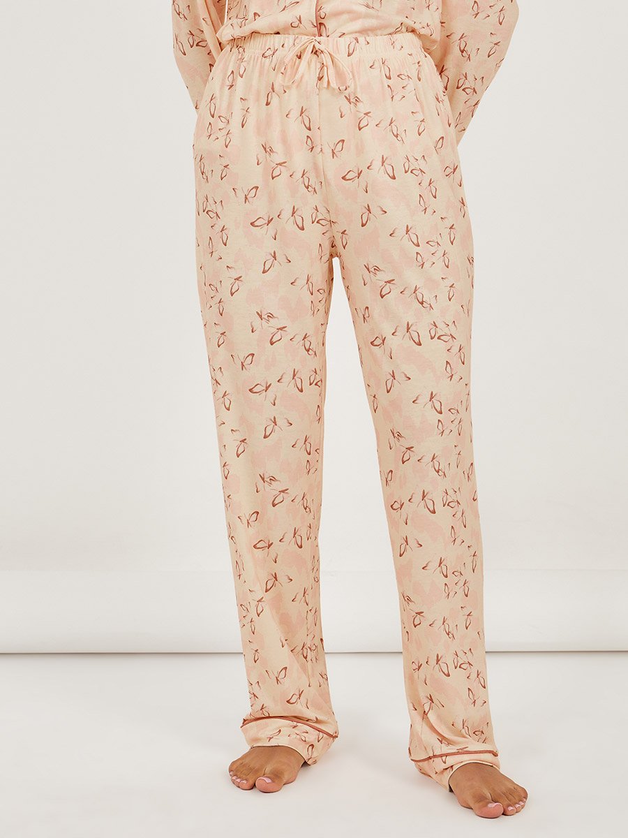 All Over Butterfly Print Piped Shirt and Pyjama Set