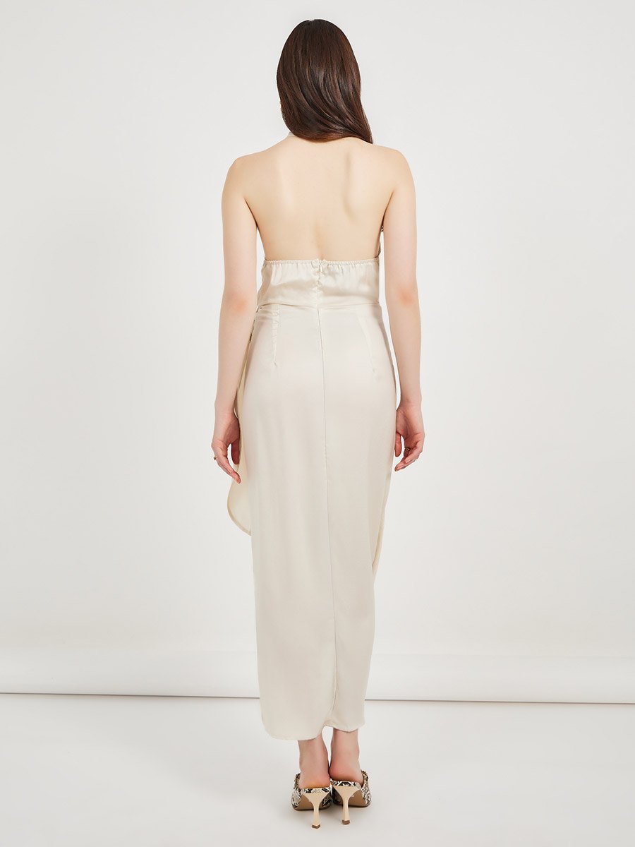 Halter Neck Wrap Midi Dress with Tie Up Detail