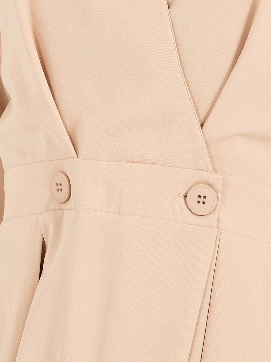 Solid Pleated Wrap Shirt Midi Dress with Buttons Detail