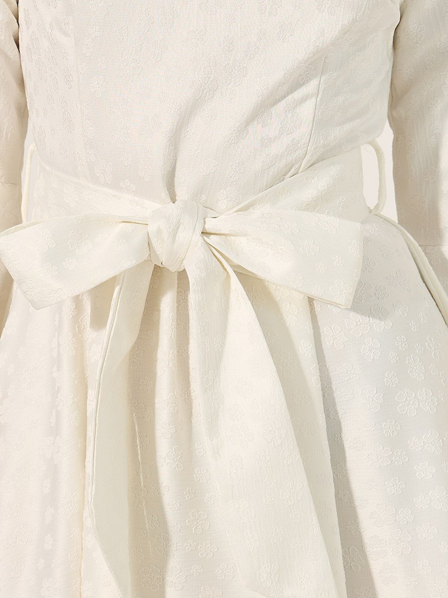 Boat Neck Waist Tie-Up A-Line Midi Dress with 3/4th Sleeves