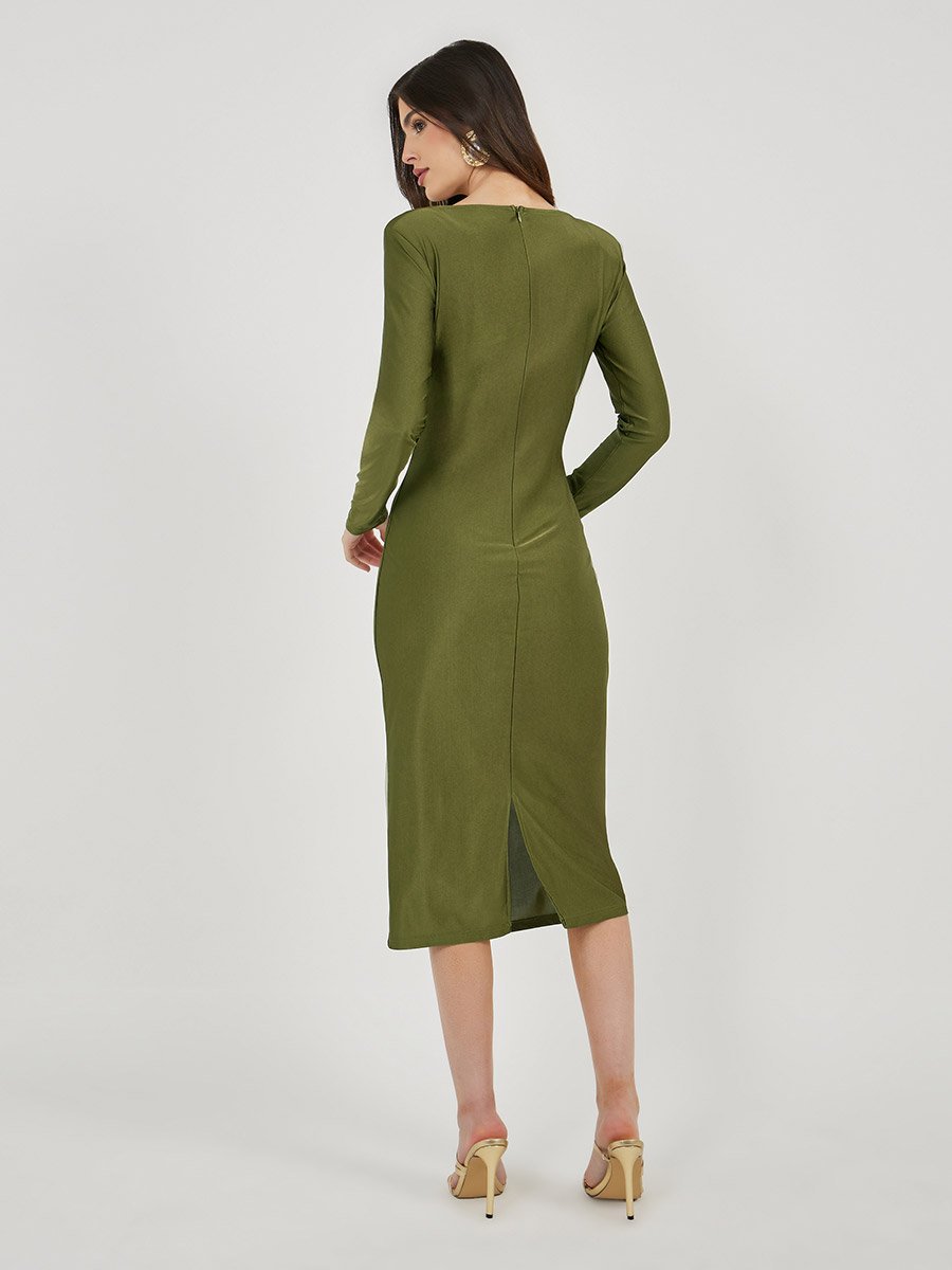 Solid Cowl Neck Bodycon Midi Dress
