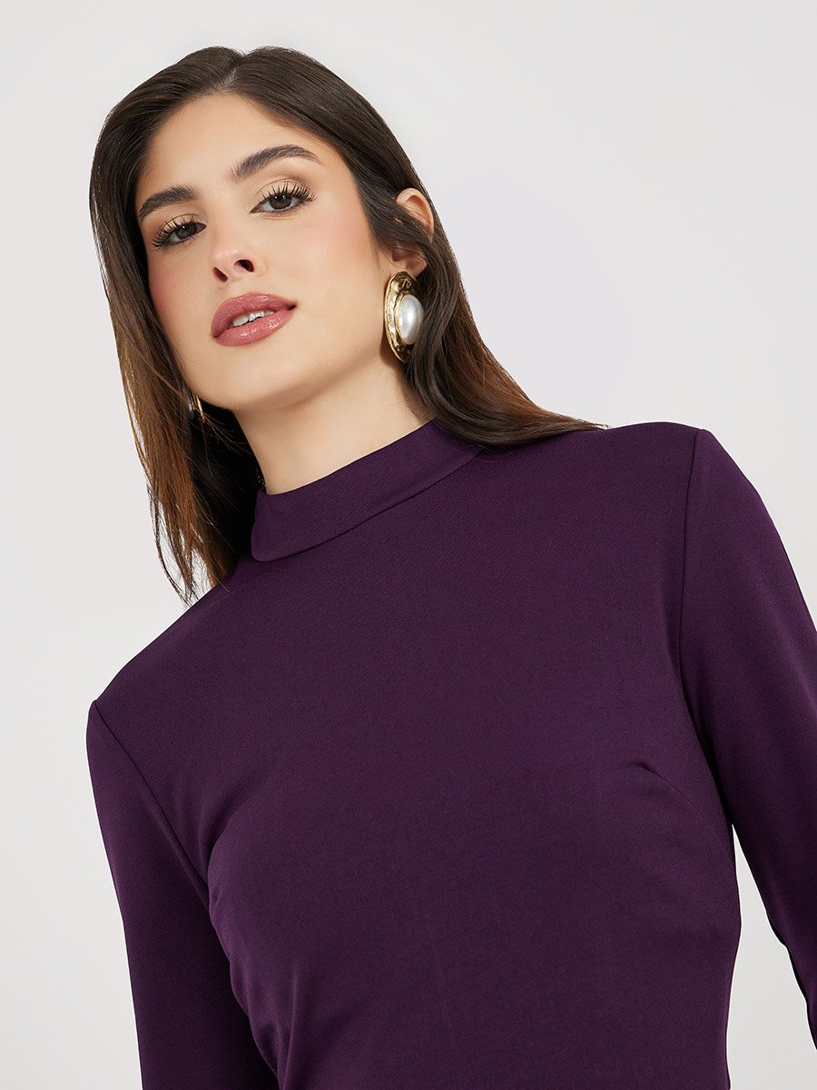 Ruffle Detail Sheath Knee-Length Dress with 3/4th Sleeves