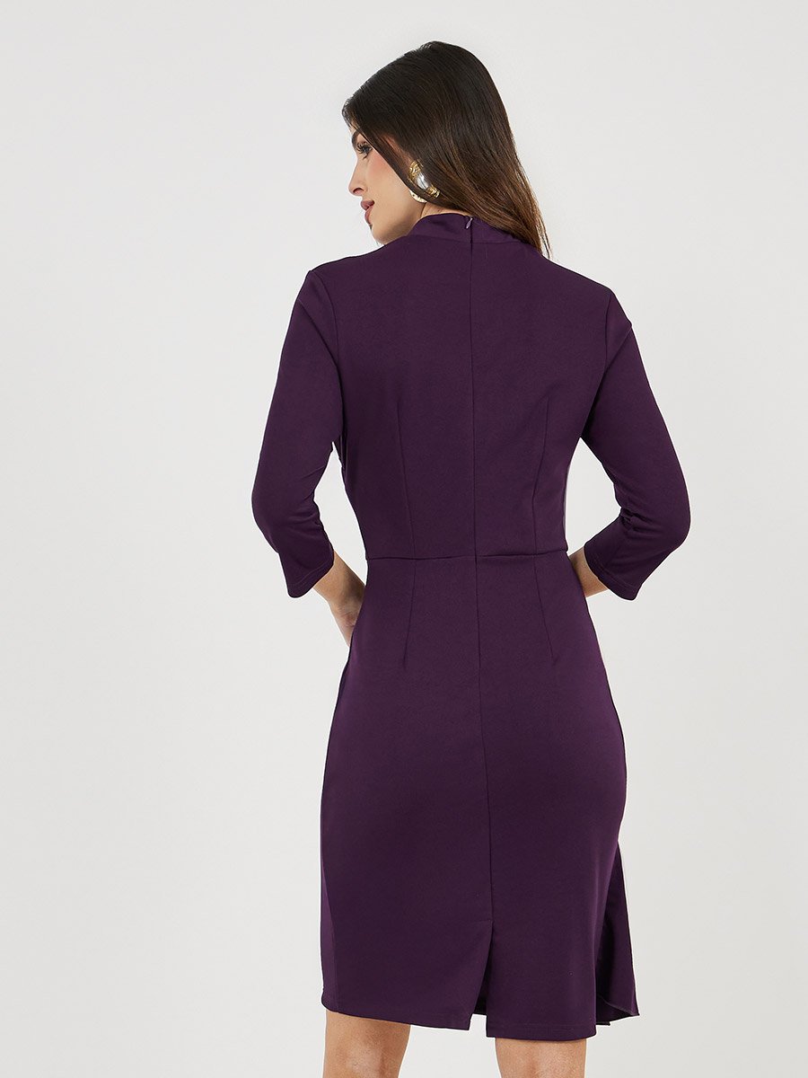 Ruffle Detail Sheath Knee-Length Dress with 3/4th Sleeves