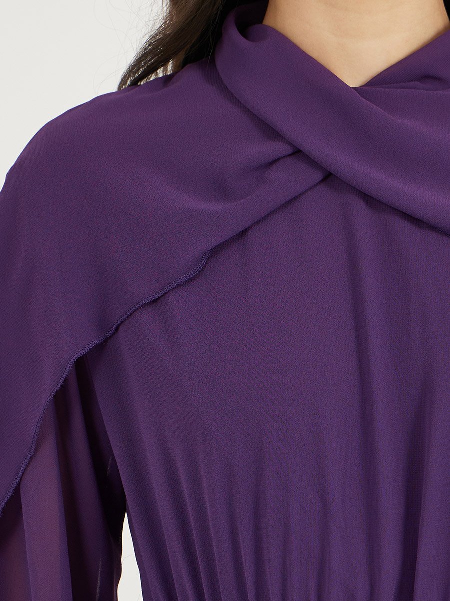 High Neck Draped Detail A-Line Maxi Dress