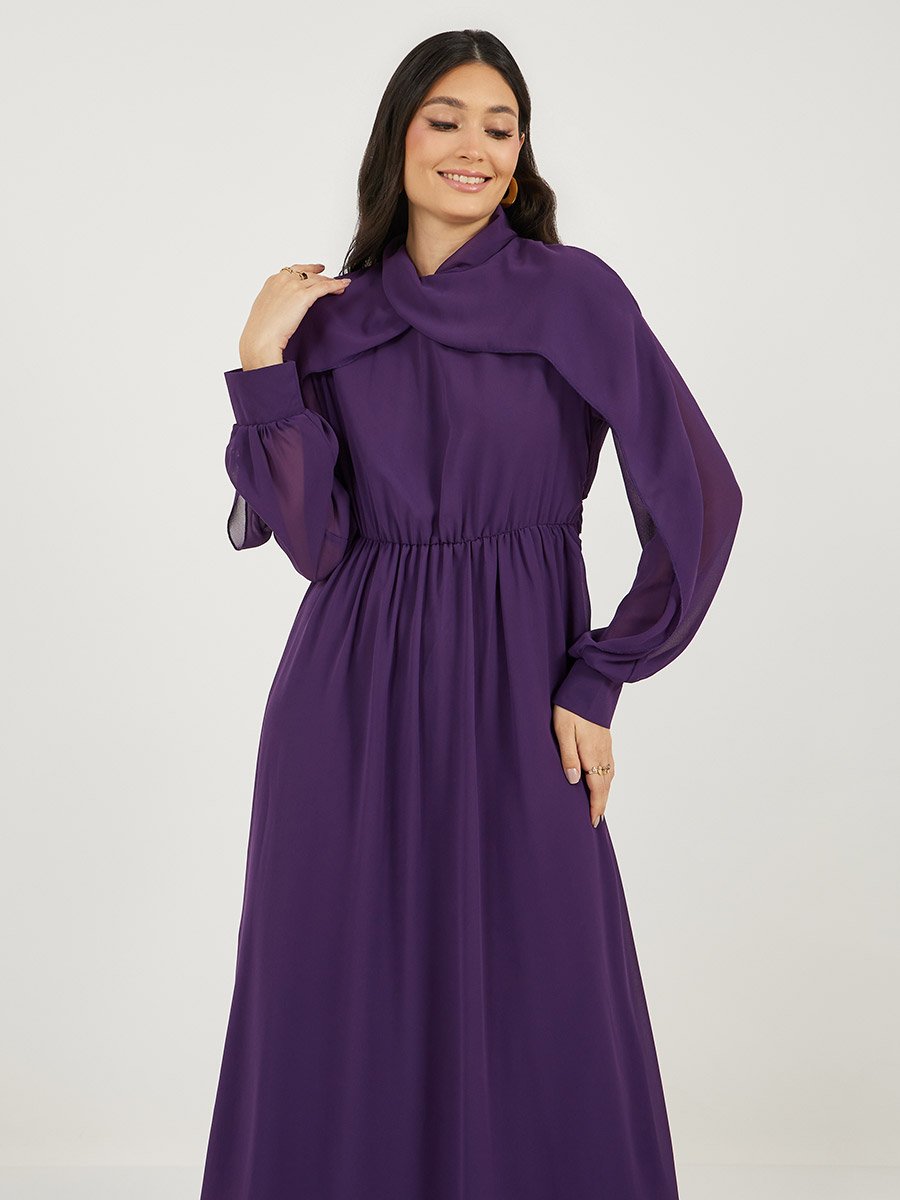 High Neck Draped Detail A-Line Maxi Dress