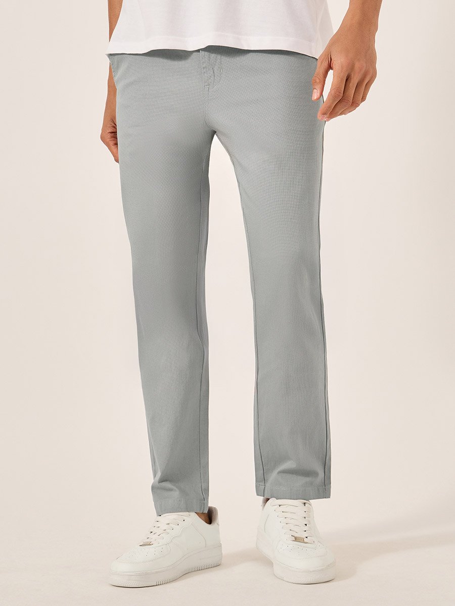 Solid Mid Rise Slim Fit Cotton Chinos