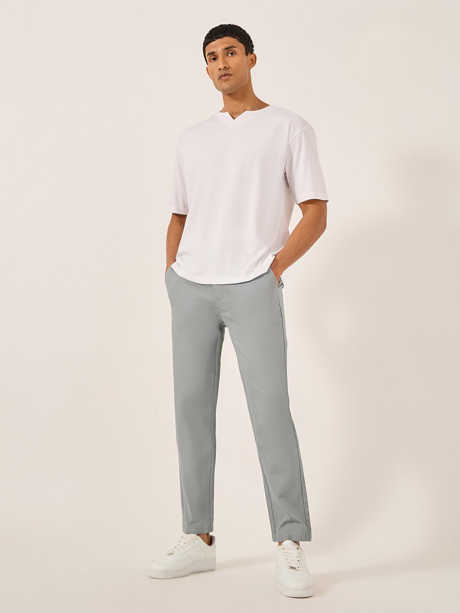 Solid Mid Rise Slim Fit Cotton Chinos