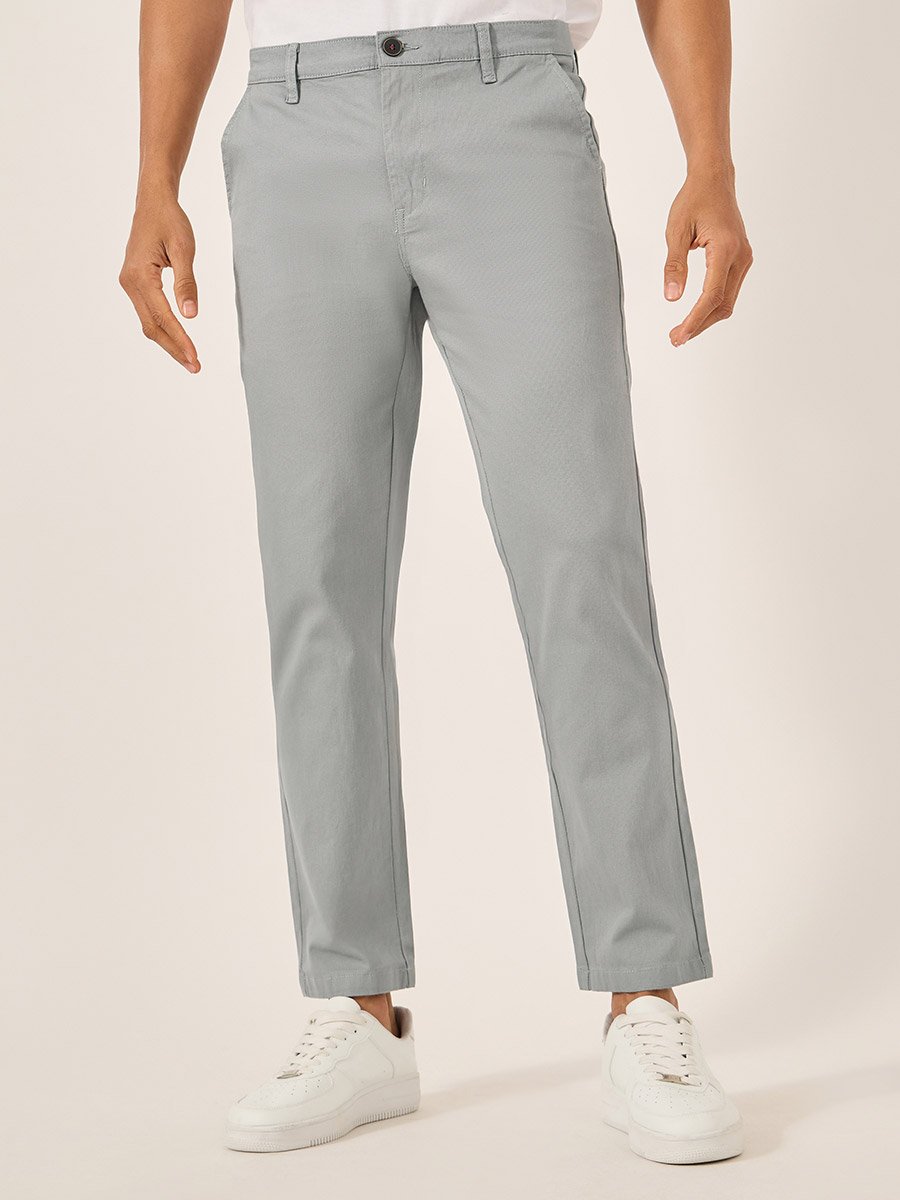 Solid Mid Rise Slim Fit Cotton Chinos