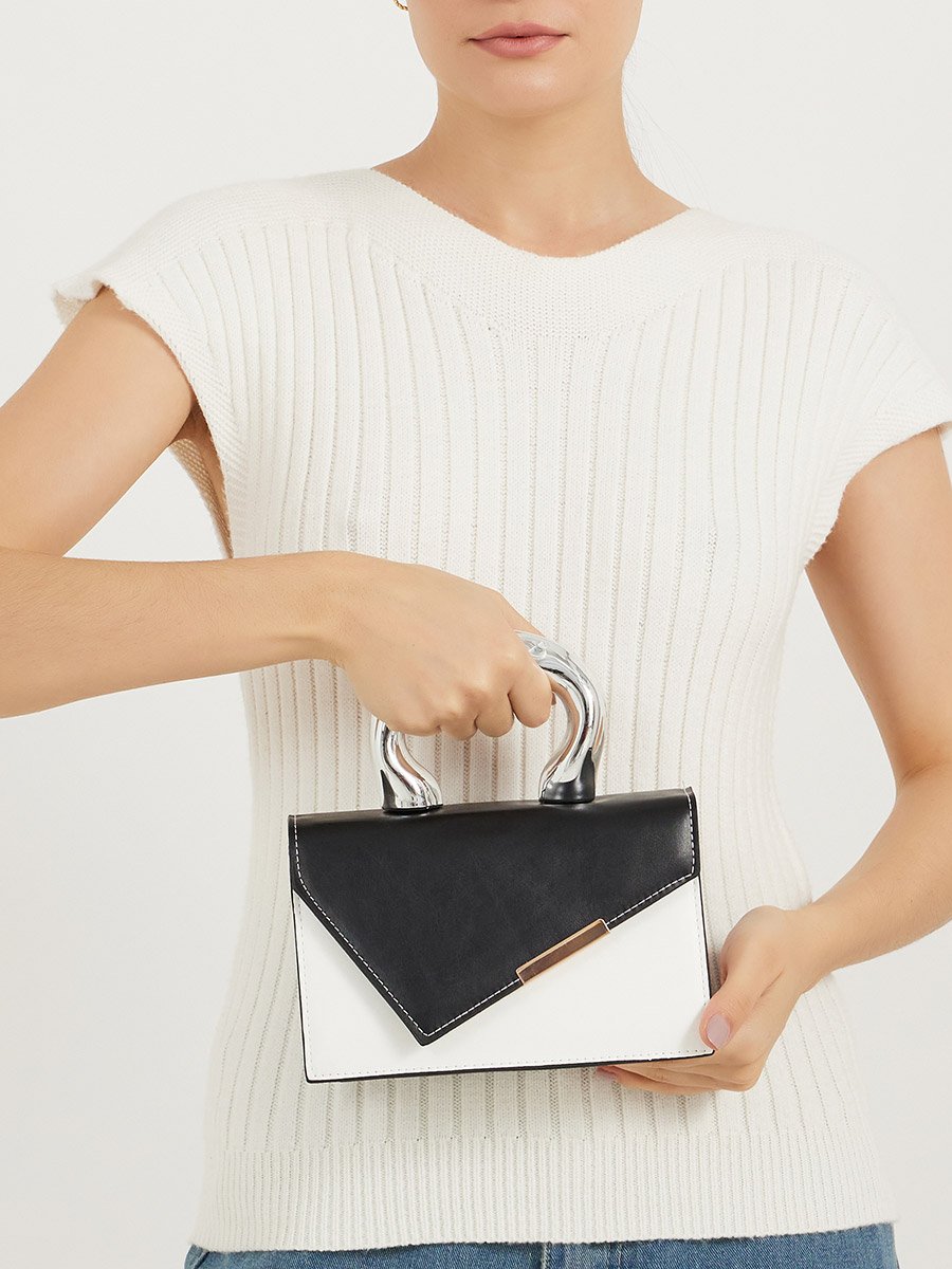 Color Block Handbag with Metallic Top Handle For Women at UAE | Styli