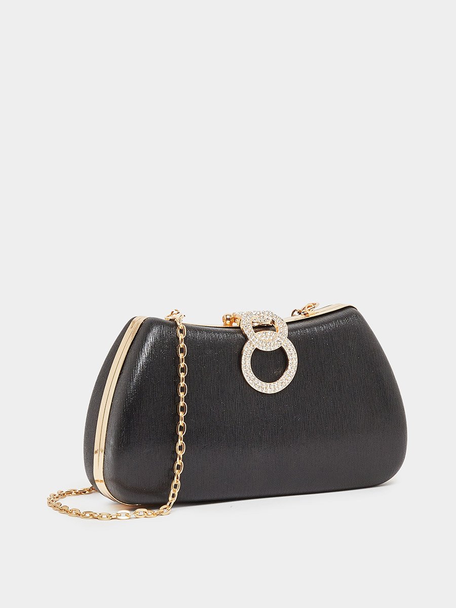 Embellished Lock Clutch Bag with Chain Strap