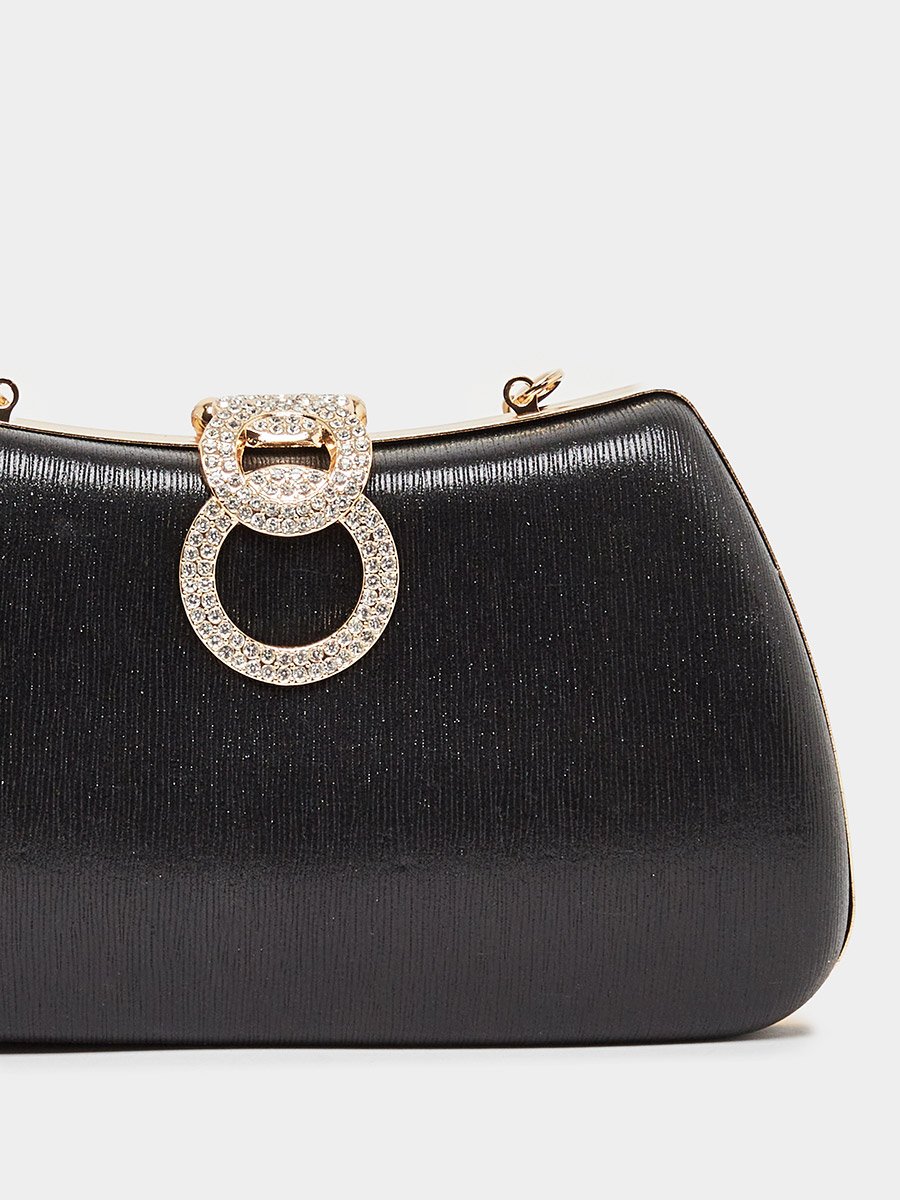 Embellished Lock Clutch Bag with Chain Strap