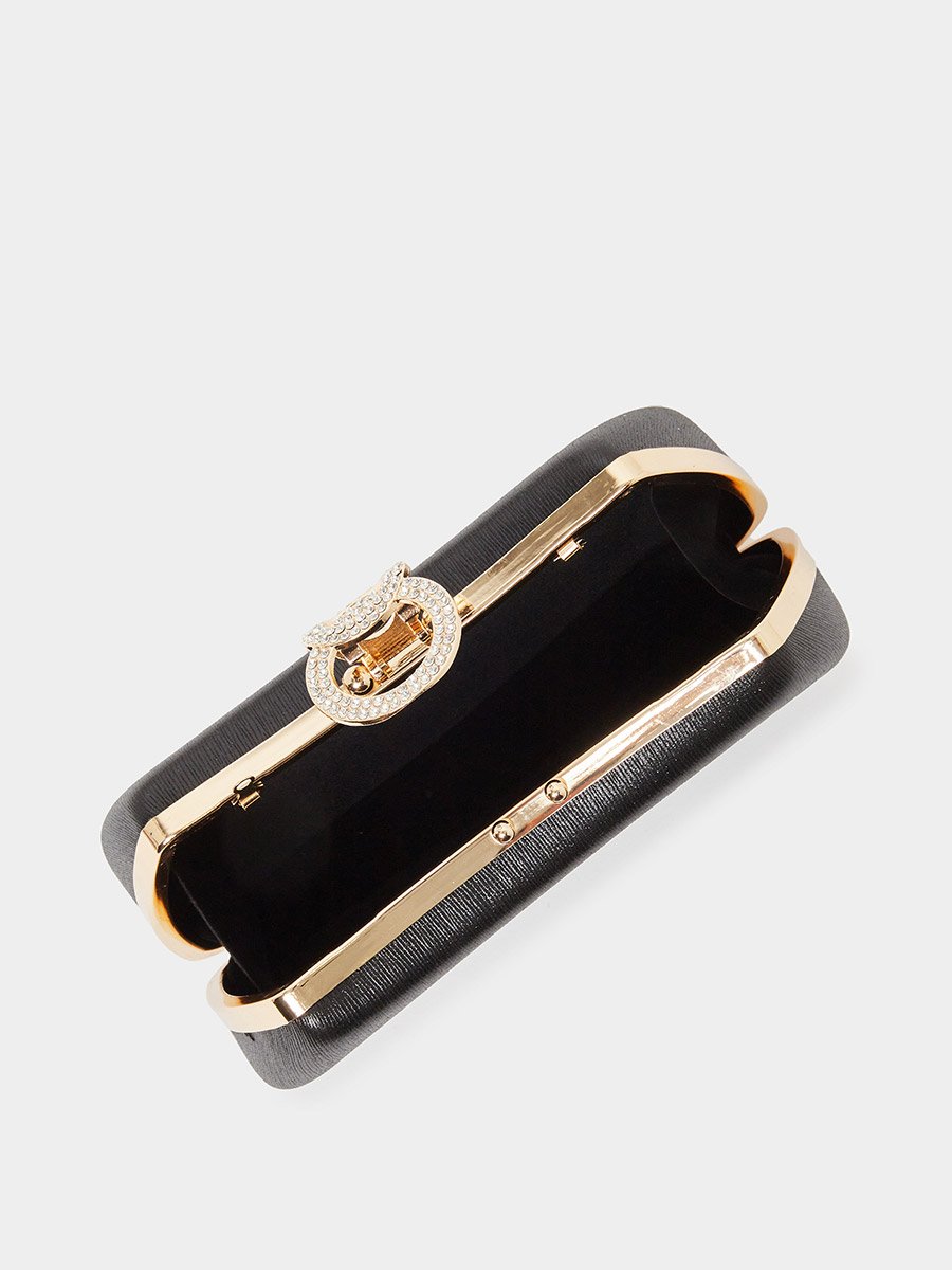 Embellished Lock Clutch Bag with Chain Strap
