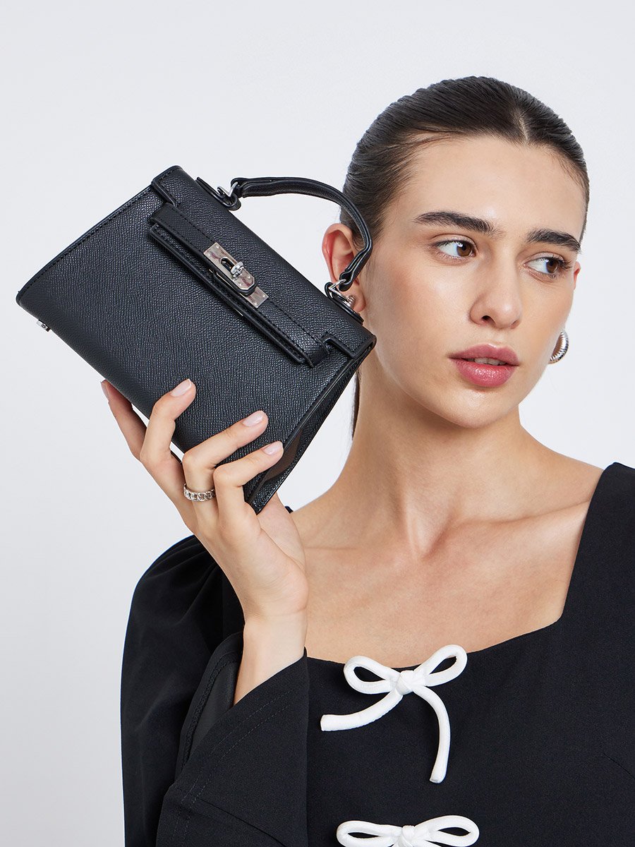 Twisted Lock Handbag with Detachable Strap