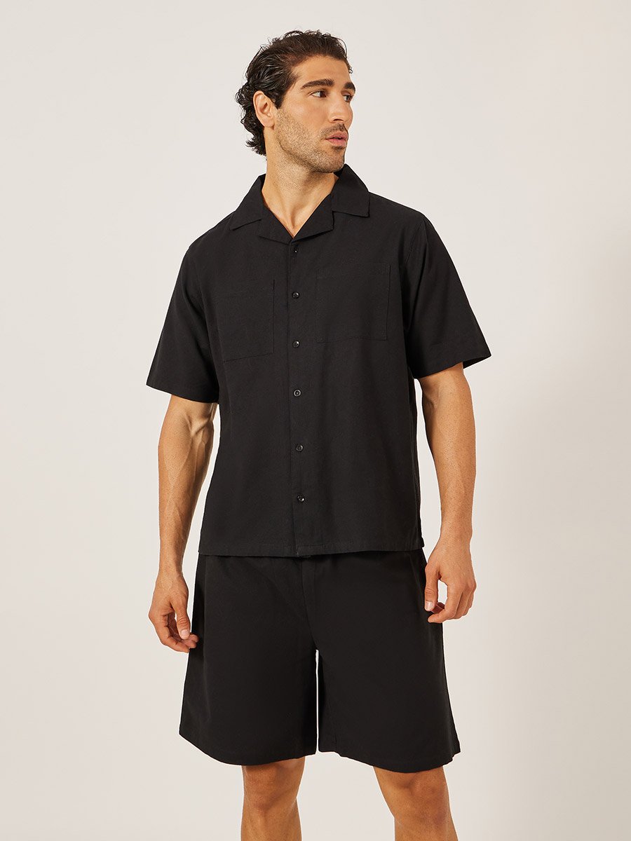 Plain Linen Blend Relaxed Fit Shirt and Shorts Co-Ords