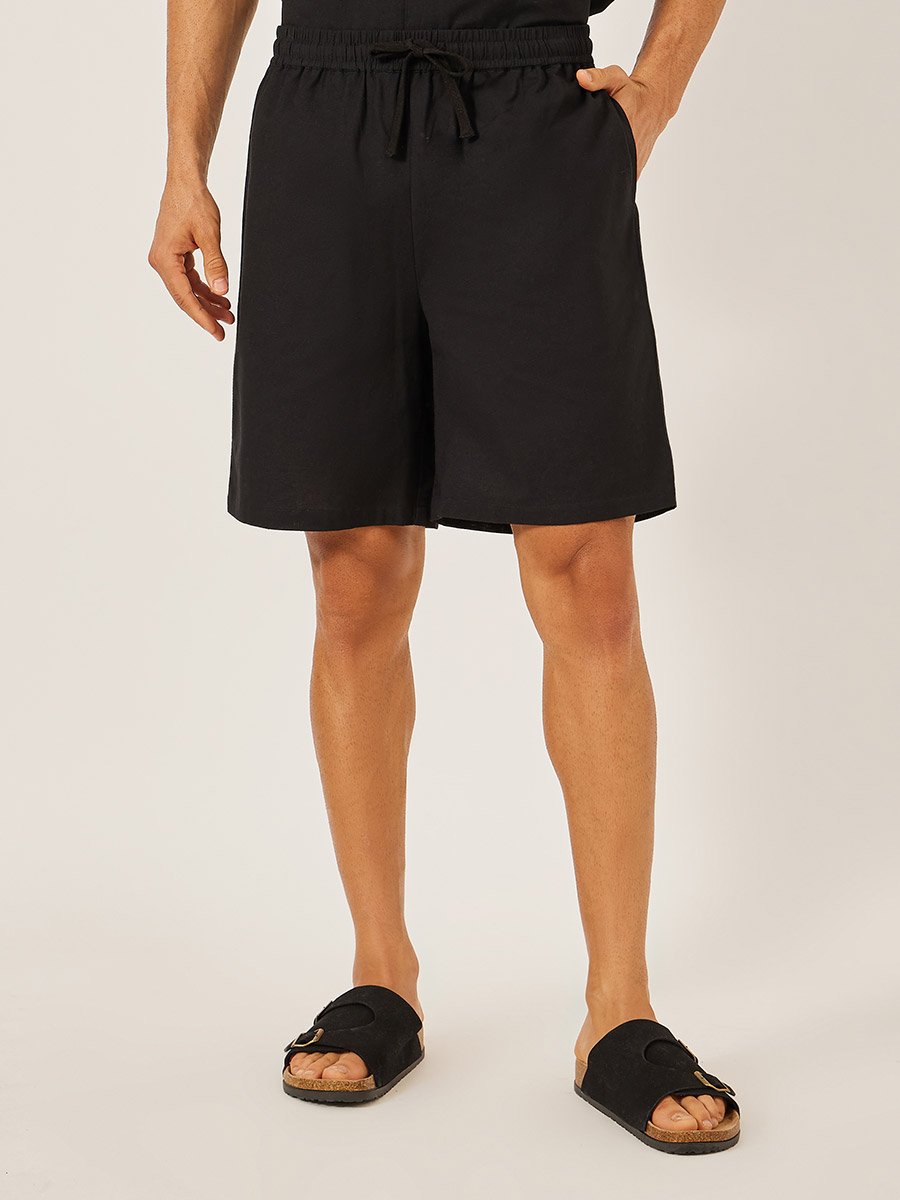 Plain Linen Blend Relaxed Fit Shirt and Shorts Co-Ords