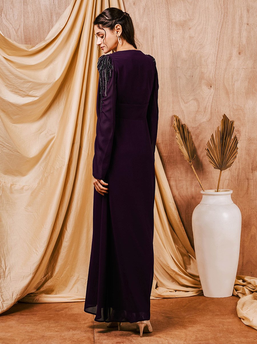 Beaded Yoke A-Line Maxi Dress