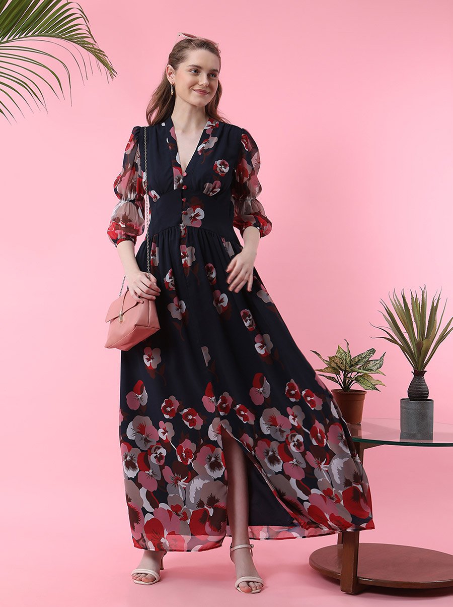Floral Print Asymmetric Hem Wrap Style Maxi Dress For Women at Saudi | Styli