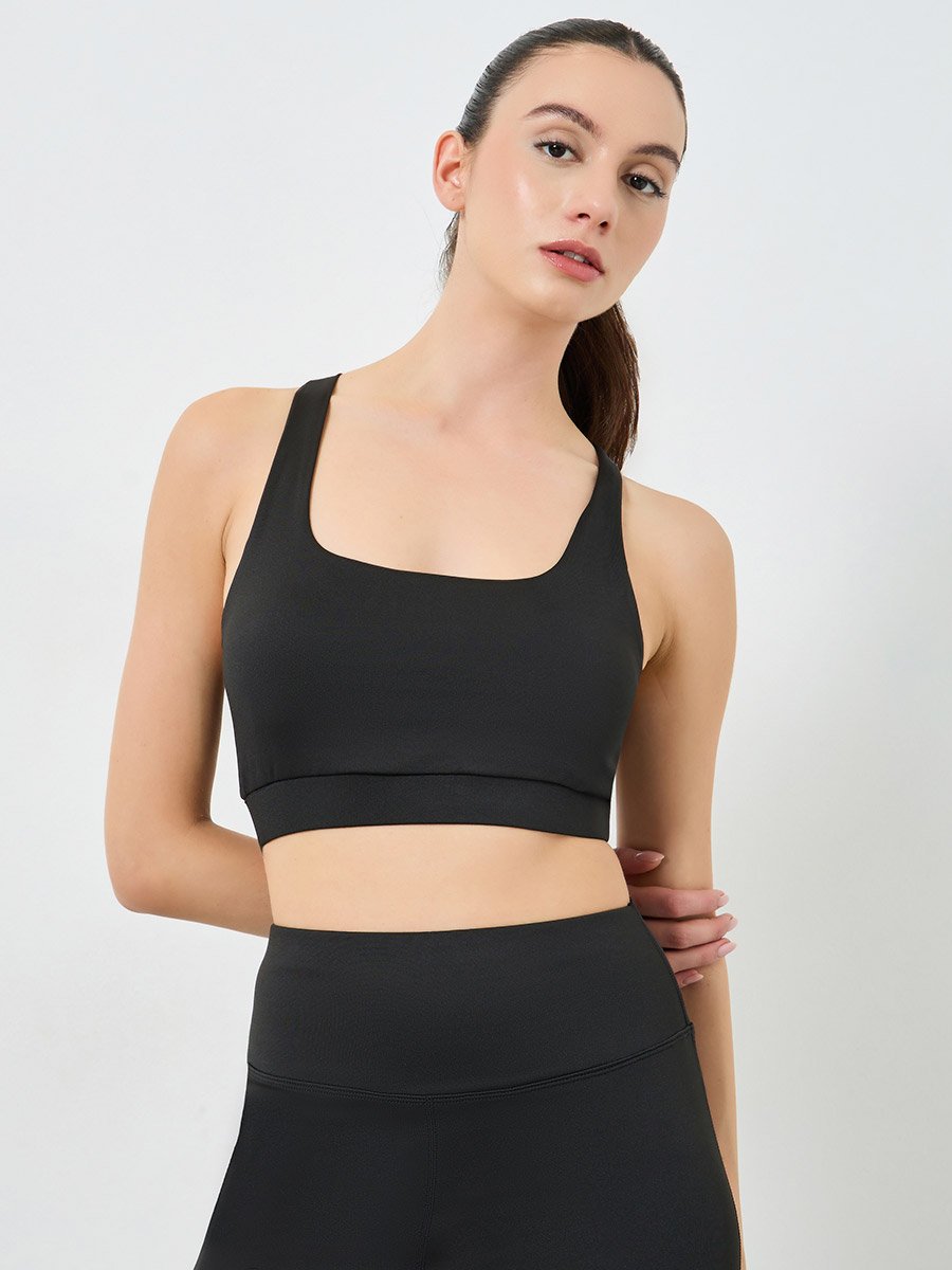 Pack of 3 - Multi Cross Back Padded Sports Bra, Paneled Top and Flared Leggings