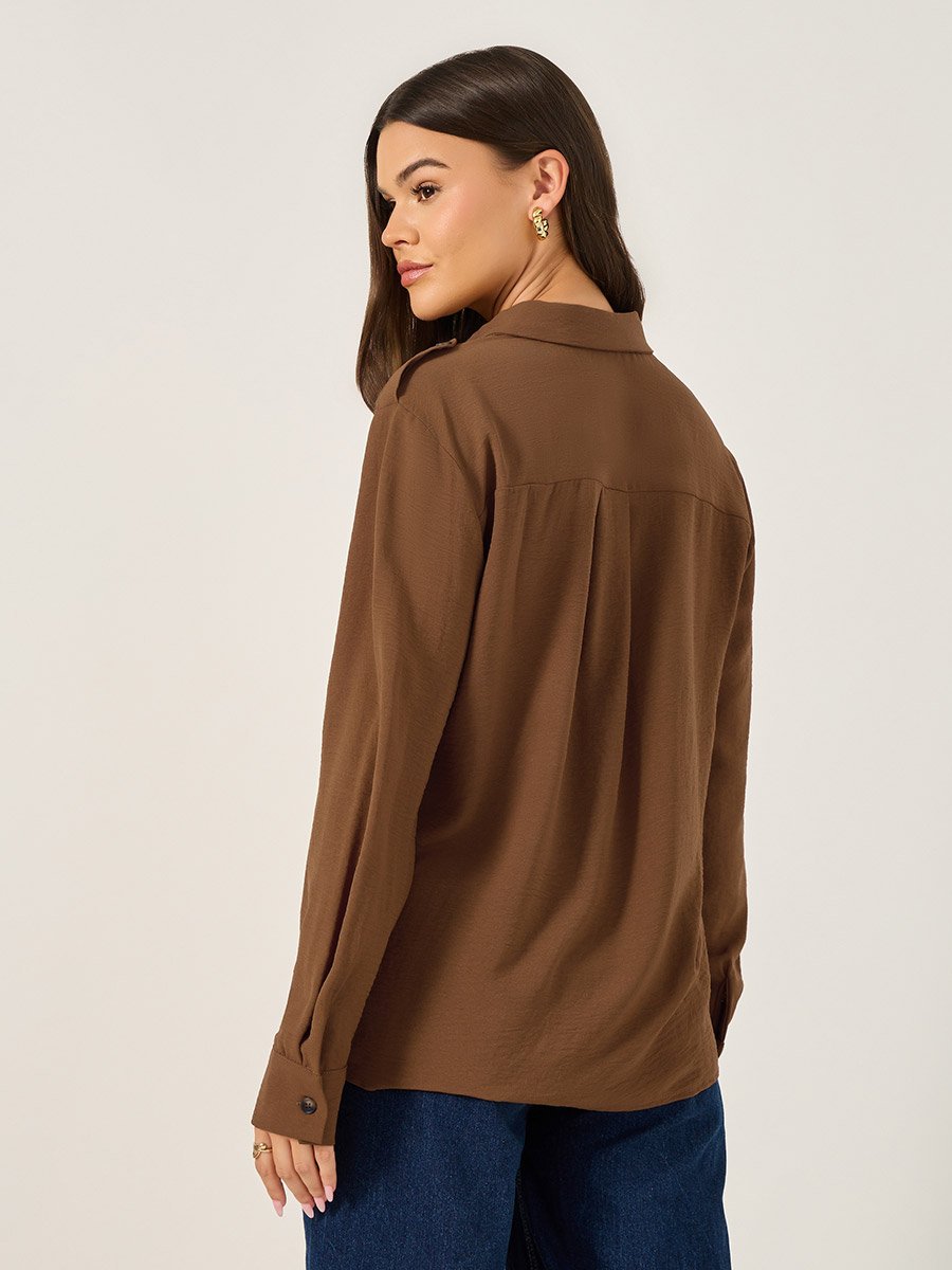 Solid Long Sleeve Shirt with Utility Pocket Detail