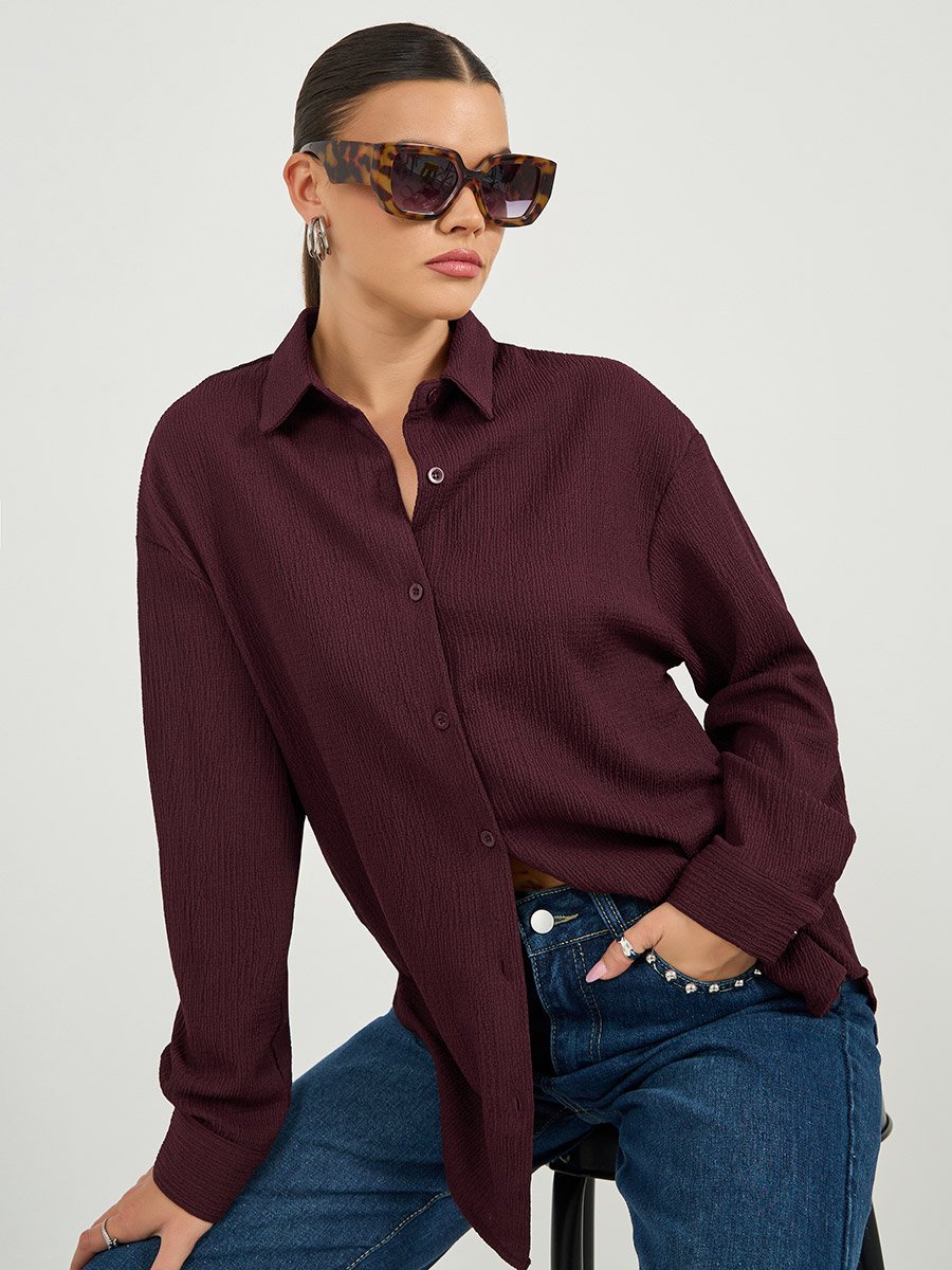 Textured Oversized Collared Shirt