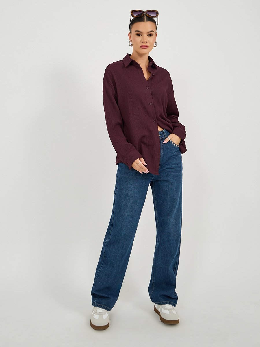Textured Oversized Collared Shirt